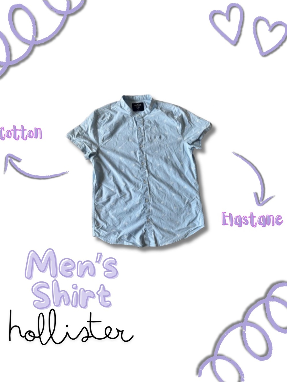 Hollister Men's Pale Blue Short-Sleeve Button-Down Shirt